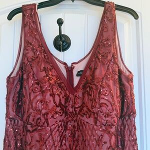 R&M Richards Ruby Red Sleeveless Beaded Dress - Size 14W